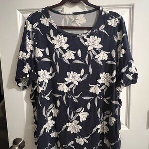 Lane Bryant Navy and White Floral Tee